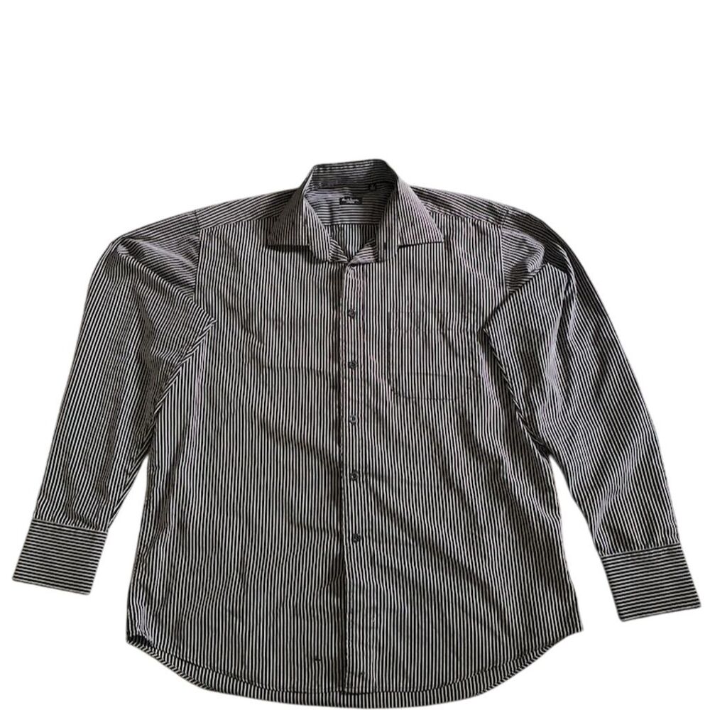 Paul Smith London‎ Men's Black Striped Button-Front Shirt Size 17